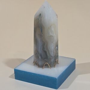 Natural Ocean Grass Agate Gemstone Obelisk On Handmade Resin/ Bronze Display ♥︎